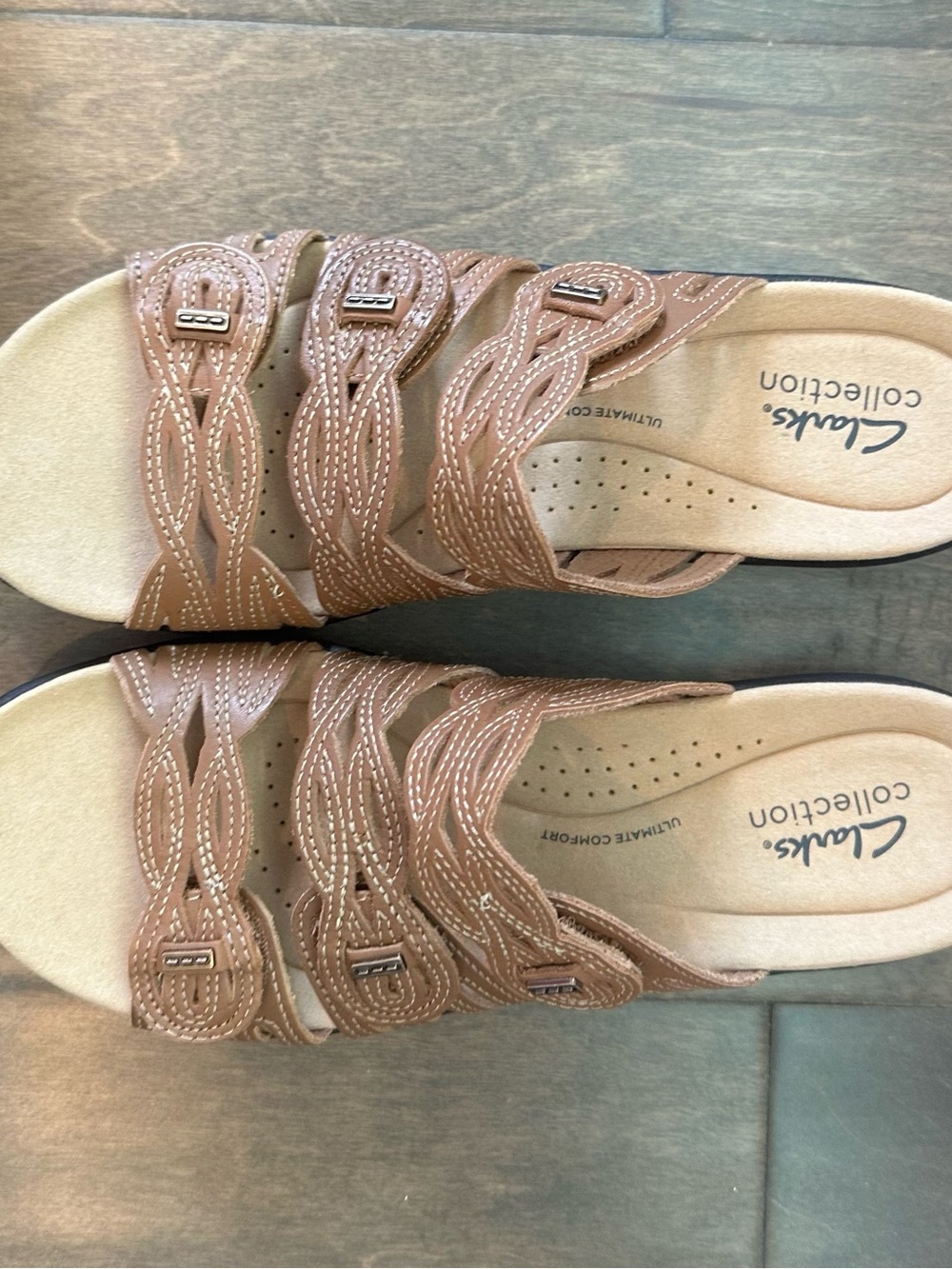 NWB Clarks Tan Leather Sandals Size 8.5 Adjustable Straps - Picture 4 of 8